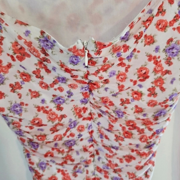 Forever 21 Multicolor Floral Long Sleeve Fitted Dress With Sheer Sleeves, Small - Picture 4 of 6